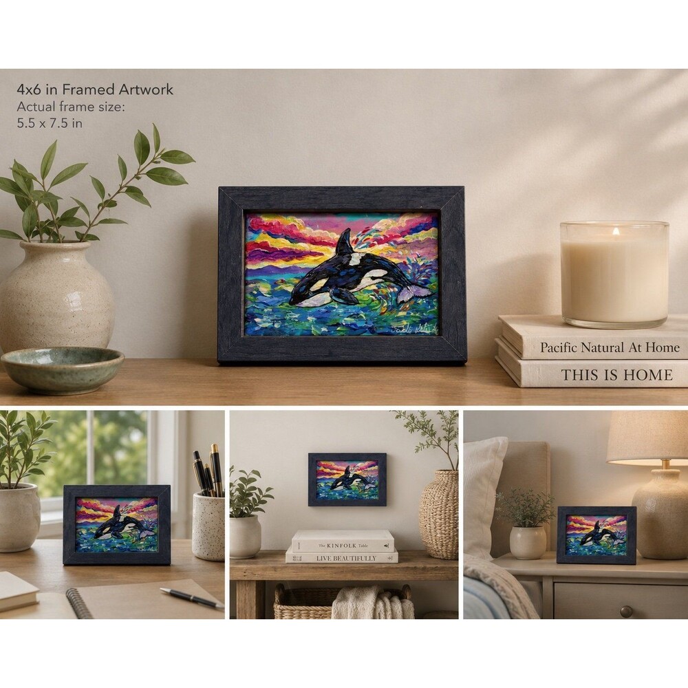 Ocean Dreams – Original Framed Orca Acrylic Painting (4x6)